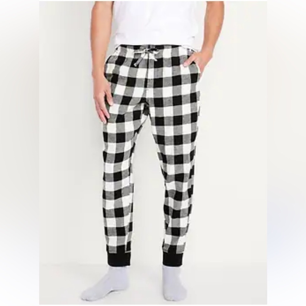 NWT OLD NAVY Black and White Checkered Pajama Pants holidays cotton mens size L